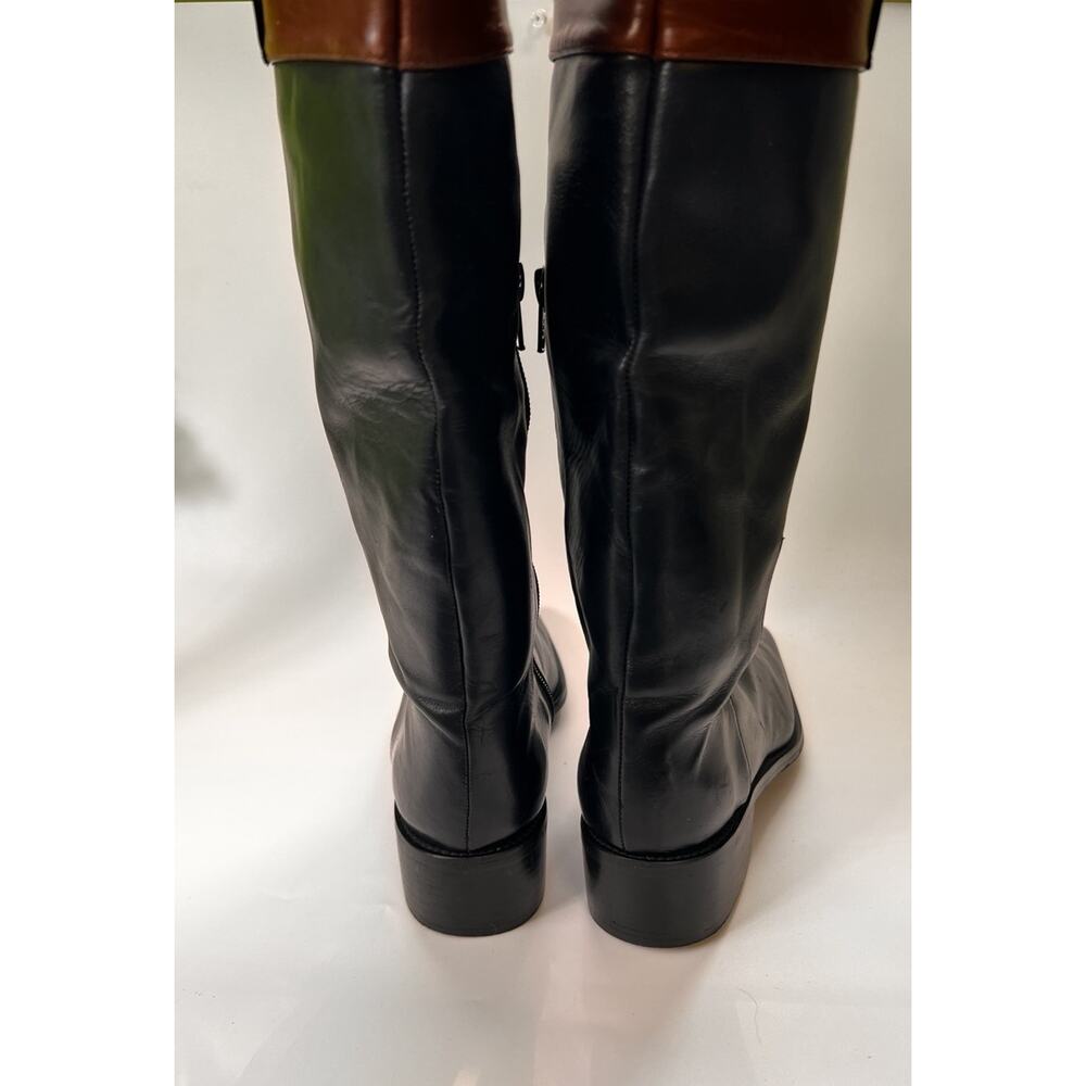Stuart Weitzman Two-tone Leather Boots 7 B Knee High Square Toe Black & Brown - Picture 8 of 9